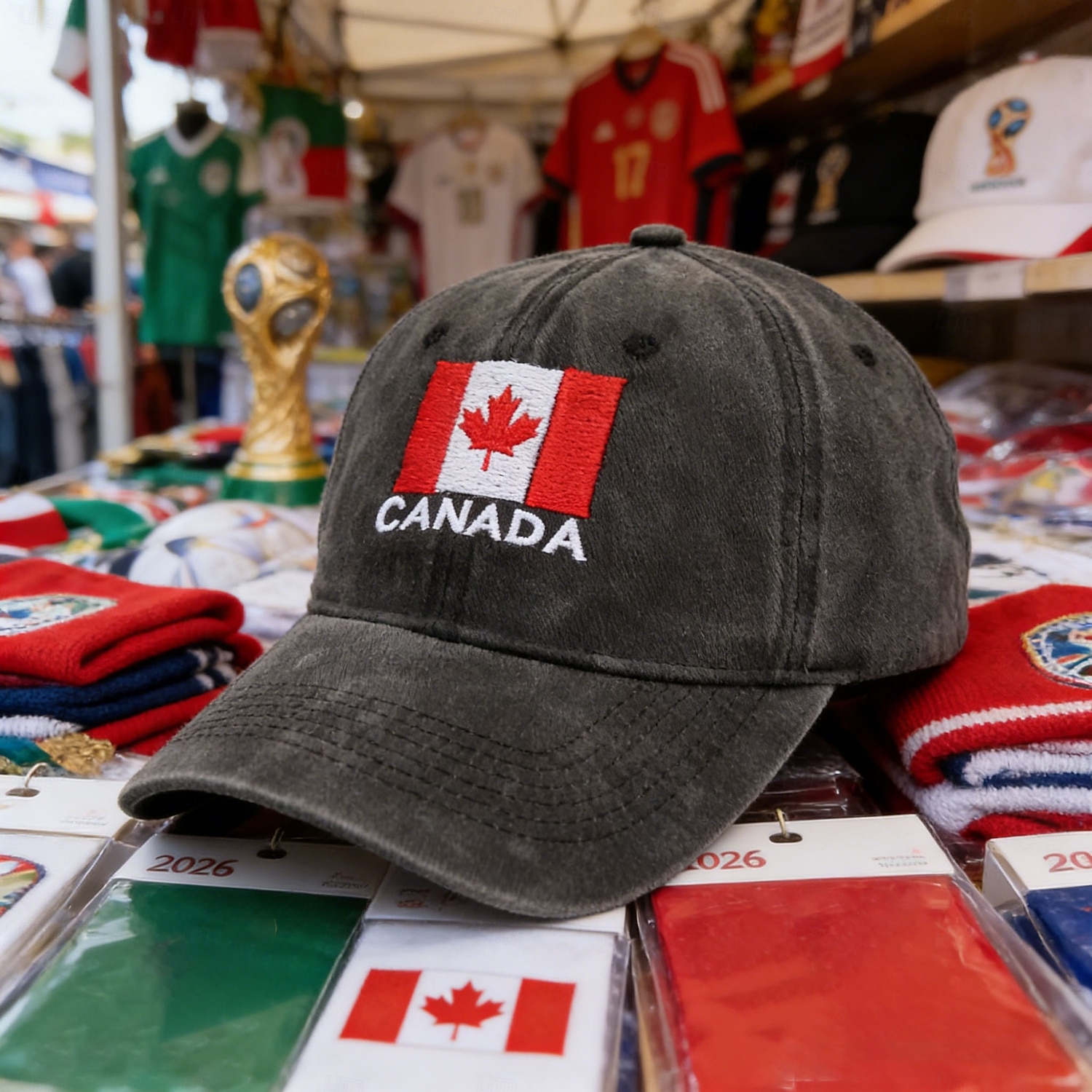 Cappello da tifoso per la partita estiva di calcio 2026, berretto da baseball nero con bandiera ricamata, cappello da sole unisex, copricapo essenziale per gli eventi calcistici, perfetto per i tifosi del 2026 a $15.99 –P7