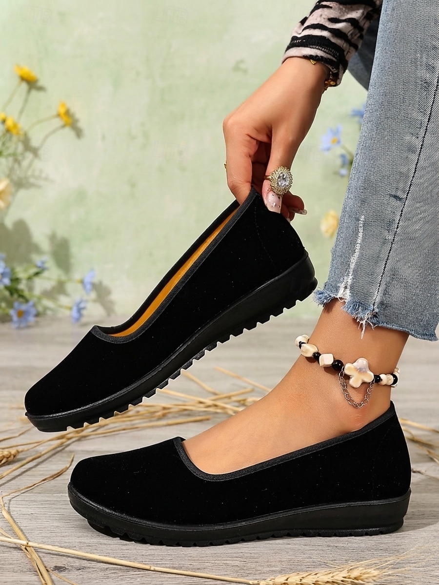 Komfortable svarte slip-on flats for kvinner – myke flats med fleksibel såle for hverdagsbruk, turgåing og uformelle utflukter 2026 - $18.99 –P4