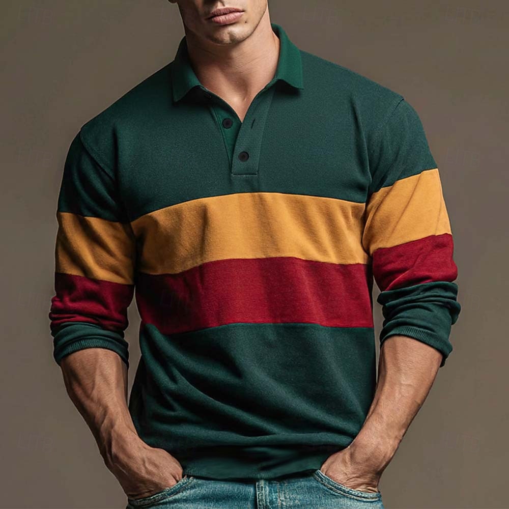 Hombre Bloque de color Rayas Polo de rugby Manga Larga Camisas de polo Camisas con cuello Casual Exterior Ropa Deportiva Impresión 3D Primavera Otoño Marrón oscuro Morado Verde Trébol 2026 - $31.99 –P1