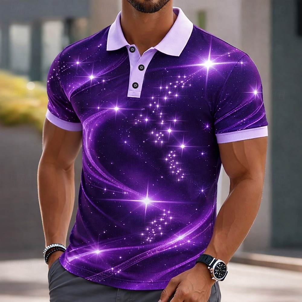 Men's Galaxy Polo Shirts Short Sleeve Polo Shirts Collared Shirts Casual Athleisure Buttons Spring & Summer Blue Black Purple 2026 - $22.99 –P2