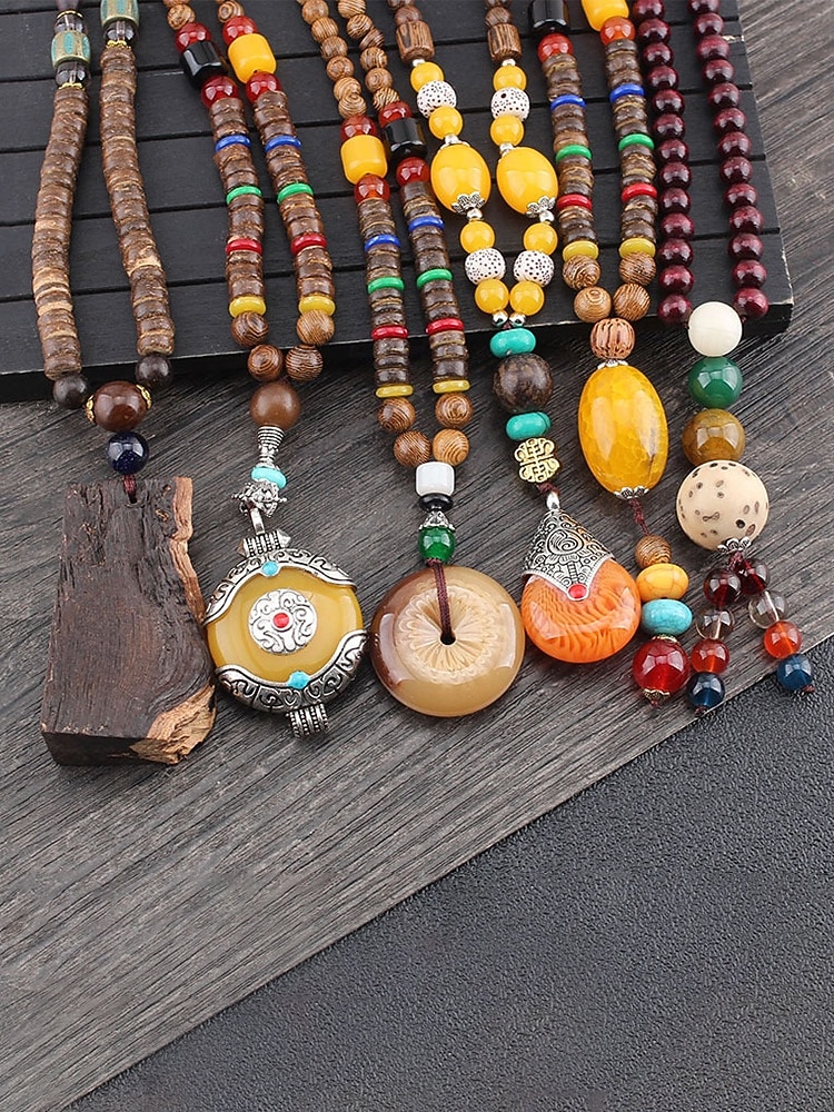 Collar bohemio para hombre, cuentas y piedras de madera de múltiples materiales, varios estilos, joyería tribal hecha a mano, perfecto para uso diario informal y viajes de vacaciones. 2026 - $11.99 –P5