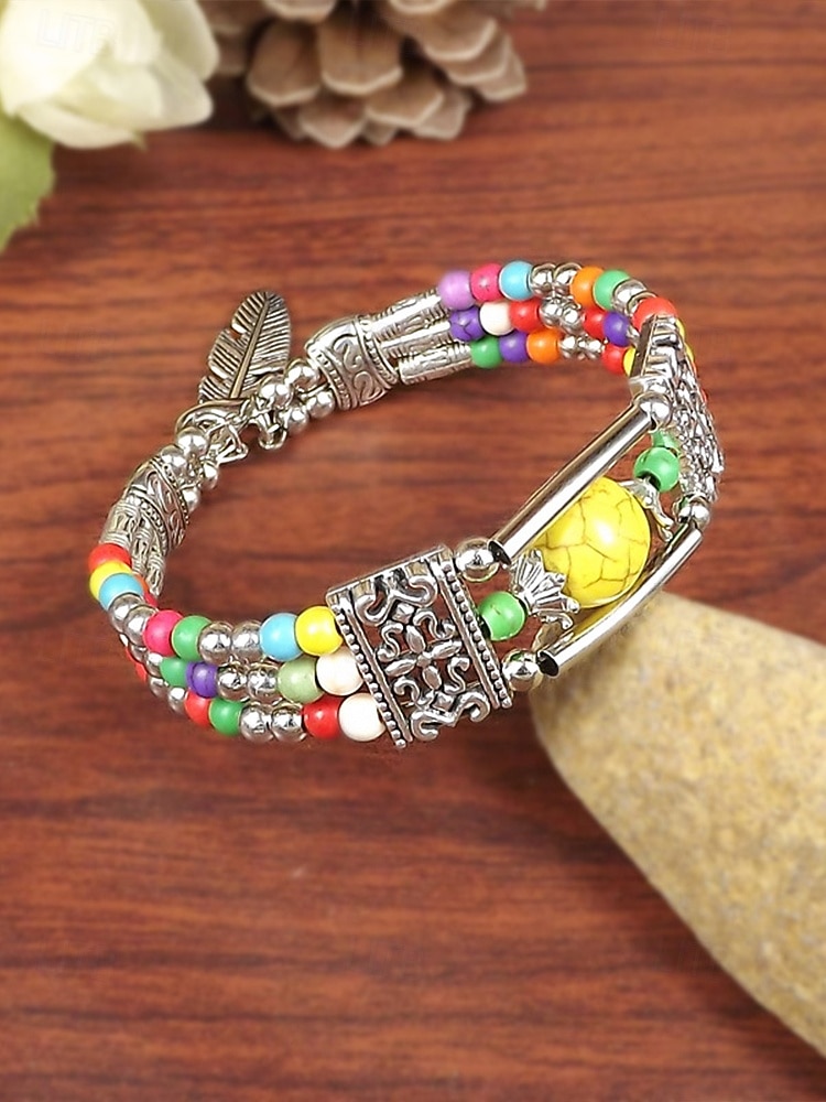 Naisten boheemityylinen turkoosi metalliseosrannekoru, monivärinen, ihanteellinen jokapäiväiseen käyttöön, lomalle ja matkoille 2026 - $9.99 –P9