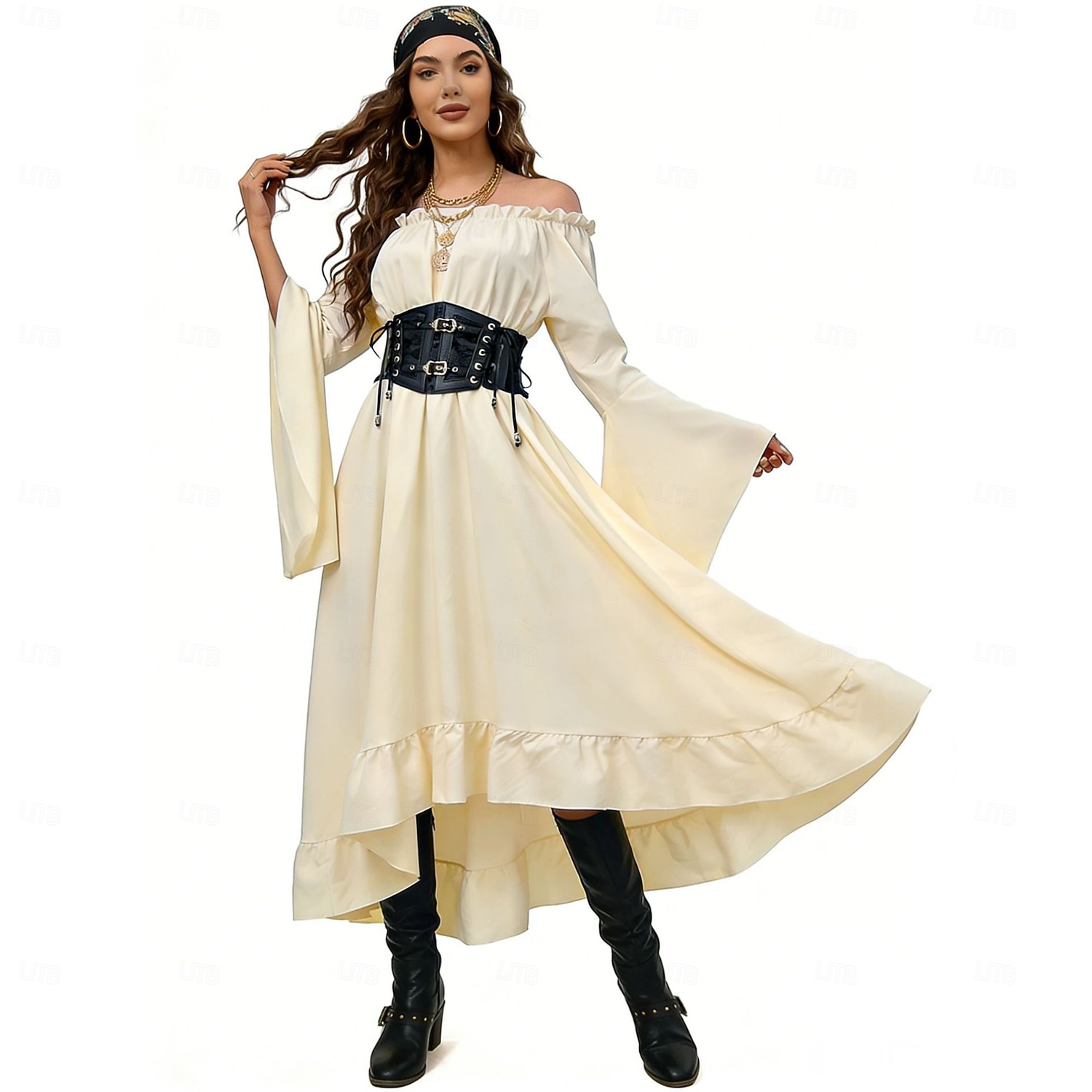 Set Medieval Renaissance Dress Headpiece Necklace with Accessories Long Sleeves Pirate Fancy Dress Women's Pirate Halloween Carnival Masquerade Renaissance Fair Retro Theme Party Adults' Dress More 2026 - $54.99 –P4