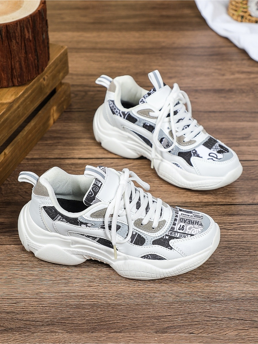 Women's Chic White Platform Sneakers - Comfortable Lace-up Canvas Shoes for Daily Walking, Casual Office Wear & Urban Street Style 2026 - $46.99 –P2