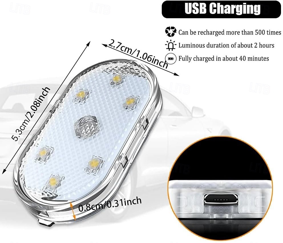 Conjunto de 1 conjunto de luzes LED internas sem fio para carro, luzes coloridas para interior de carro com 6 LEDs brilhantes, luz noturna LED interna portátil recarregável via USB para decoração de carro. de 2026 por $16.62 –P3