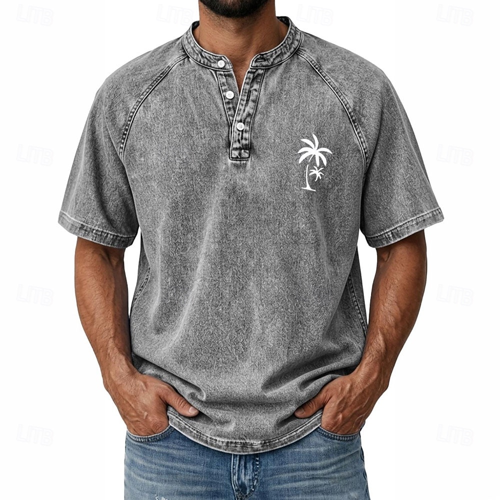 Herr Kokosnötsträd T-shirt Deminskjorta Tvätta skjorta i 100 % bomull Kortärmad Vintage Streetwear Ledigt Ledigt Hem Gata Höst vinter Sommar Vår Svart Rosa ljusgrön Grå Ljusblå Hög krage Henley 2026 - $31.99 –P1