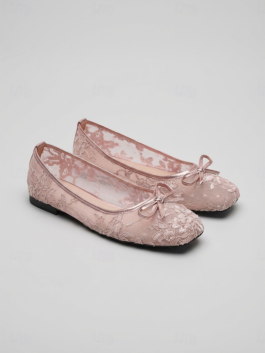 Dames ballerina's van roze kant, elegante geborduurde instapschoenen voor de moeder van de bruid, tuinbruiloft &formele dag evenementen 2026 - $42.99 –P3