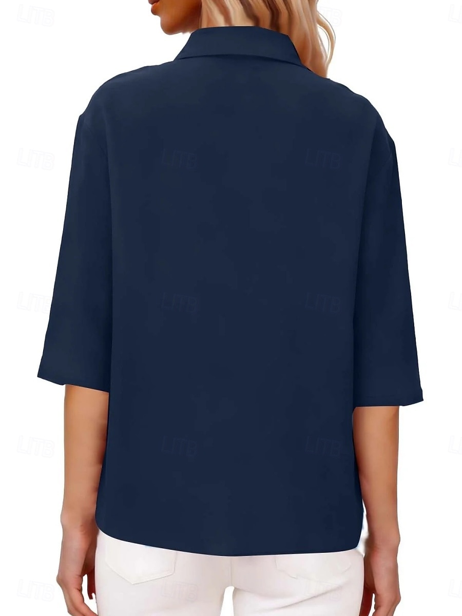 Per donna Camicia Blusa Camicia di cotone Arricciato Bottoni Tinta unica Elegante Classico Moderno Manica Lunga Colletto a Camicia Top Regolari Quotidiano Ferie Uscire Nero Bianco Giallo Rosa Vino del 2026 a $27.99 –P15
