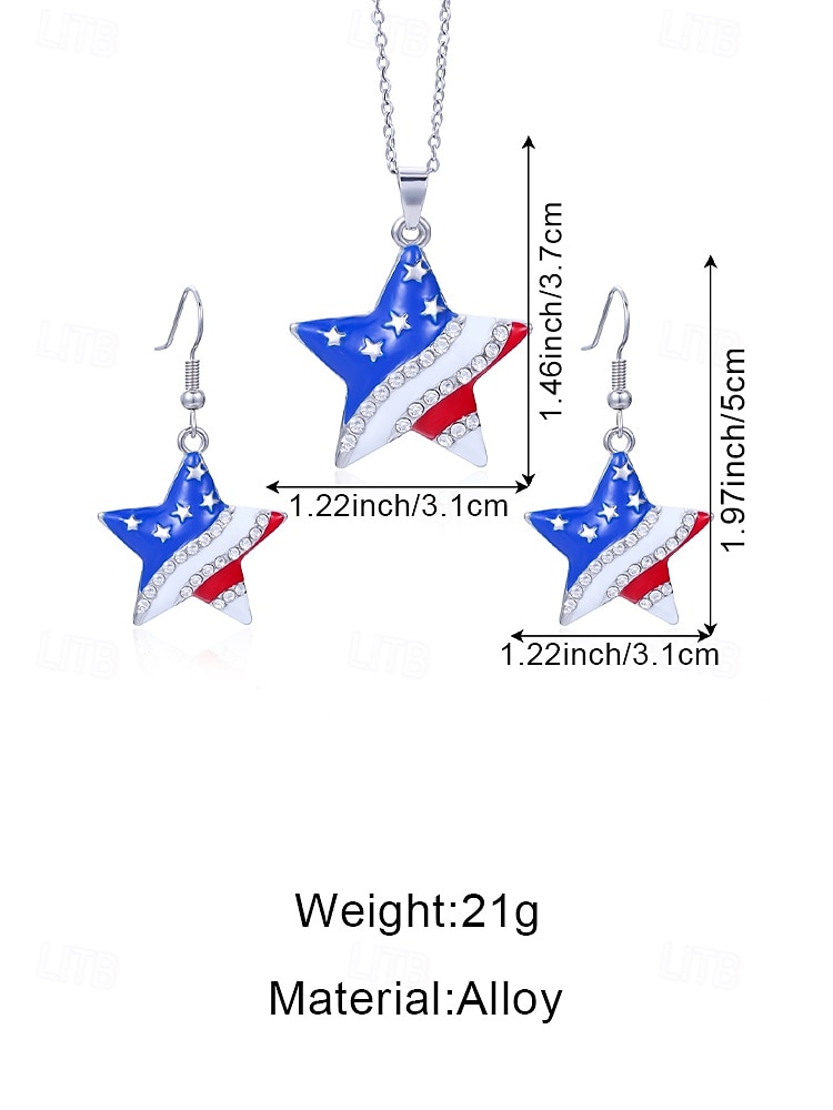 Damesketting en oorbellen set van legering, met diverse hart- en sterontwerpen, patriottische sieraden, perfect voor de viering van het 250-jarig bestaan van de VS, Onafhankelijkheidsdag en als casual kledingstuk voor dagelijks gebruik. 2026 - $11.99 –P12