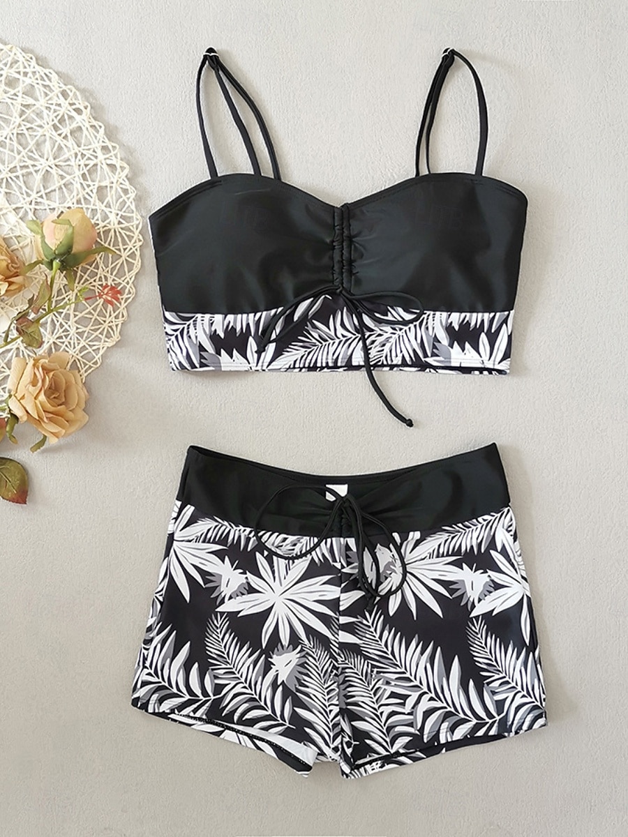 Mulheres Roupa de Banho Tankini Cavado roupa de banho Patchwork Férias Roupa de Praia Gráfico Decote Redondo Sem Manga Fatos de banho de 2026 por $22.99 –P5