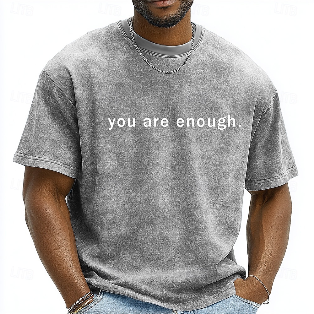 Camiseta de hombre con eslogan "Eres suficiente", cita inspiradora, estilo retro vintage minimalista con efecto desgastado, estampado gráfico, corte holgado y holgado, para concienciación sobre la 2026 - $22.99 –P1