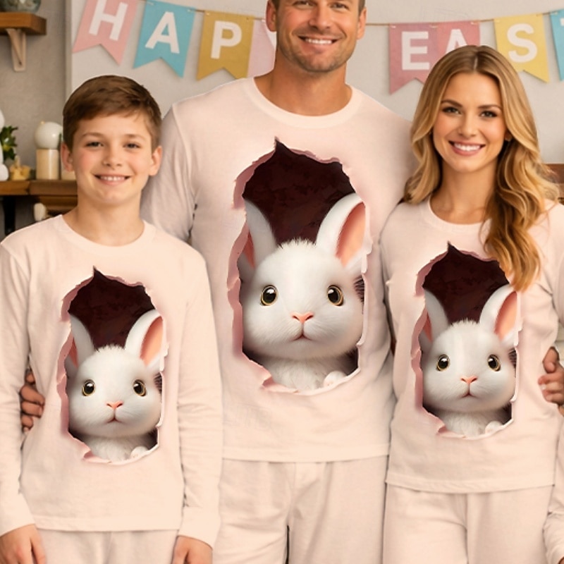 Family Easter Pajamas Graphic Bunny Casual Print Khaki Long Sleeve Vacation Matching Outfits 2026 - $27.99 –P2
