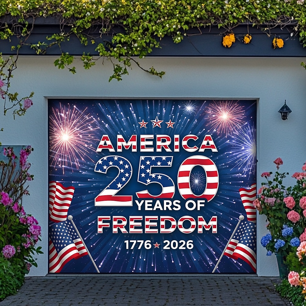 4. července 2026 250. výročí Pamětního dne Kryt na garážová vrata Velký závěsný pozadí Americká vlajka Vintage 3D vlastenecká party venkovní pozadí pro focení dekorace na vchodové dveře 2026 - $59.99 –P8