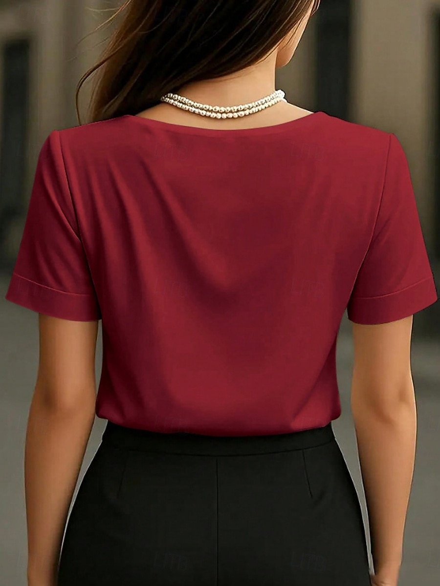 Γυναικεία Μπλούζα Συμπαγές Χρώμα Κομψό Στυλάτο Βασικό Κοντομάνικο Λαιμόκοψη V Κανονικά μπλουζάκια Καθημερινά Μαύρο Λευκό Κρασί Φούξια Πράσινο του τριφυλλιού Καλοκαίρι Άνοιξη 2026 - $21.99 –P6