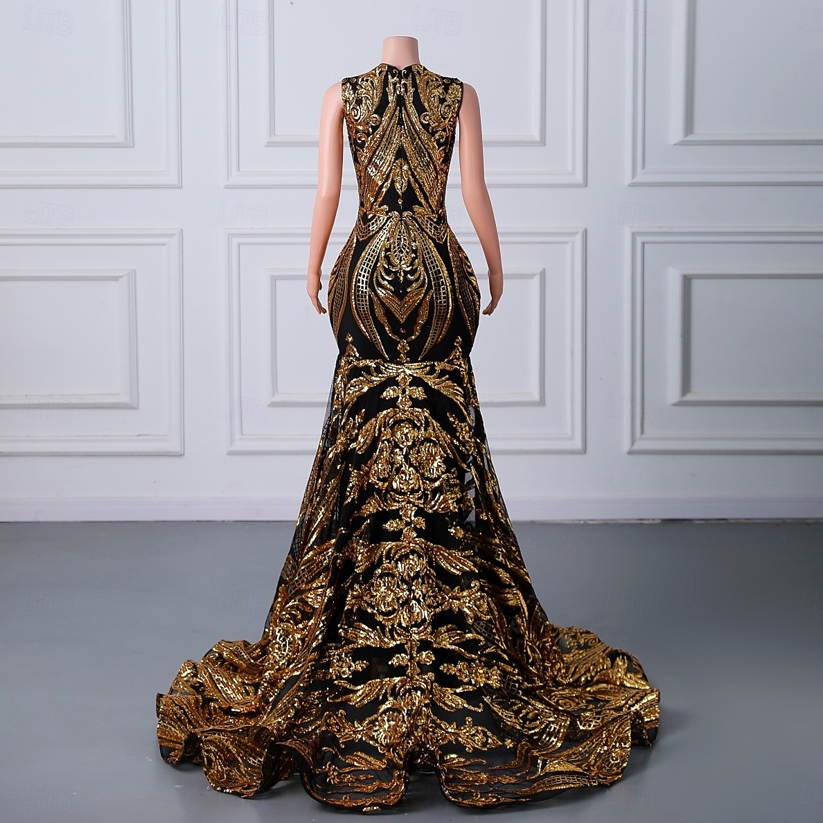 Corte Trompeta Sirena Cola barrida Trajes de gala Vestidos de noche Corte Cenicienta Vestimenta formal Elegante Sin Mangas Escote de ilusión Carnaval Formal afroamericano Lentejuelas con Lentejuela 2026 - $287.49 –P8