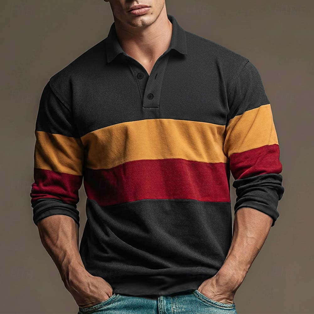 Hombre Bloque de color Rayas Polo de rugby Manga Larga Camisas de polo Camisas con cuello Casual Exterior Ropa Deportiva Impresión 3D Primavera Otoño Marrón oscuro Morado Verde Trébol 2026 - $31.99 –P4
