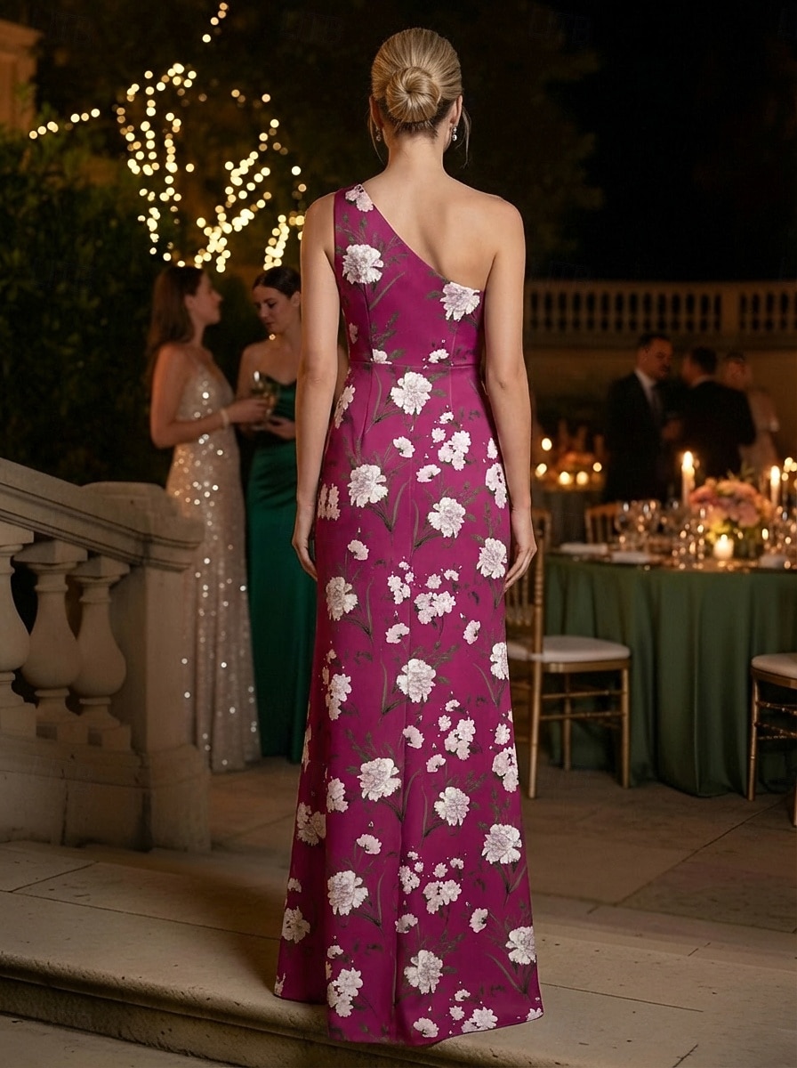 Sheath Column Floor Length Print Dress Evening Gown Prom Dresses Evening Gown Ball Gown Formal Dress Elegant Vintage Sleeveless One Shoulder Garden Party Wedding Satin with Floral Print 2026 - $195.99 –P3