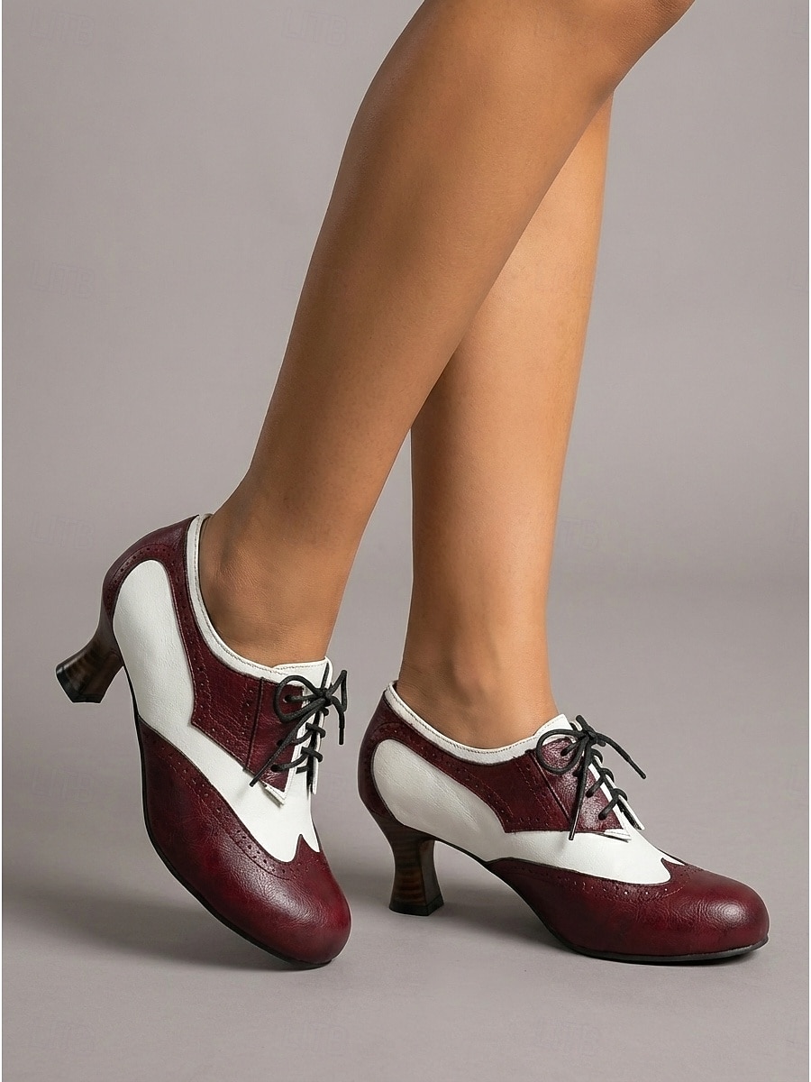 Dámské vintage černobílé oxfordské boty z 50. let - klasické dvoubarevné sedlové brogy se šněrováním na retro párty a swingový tanec &preppy denní nošení 2026 - $59.99 –P4