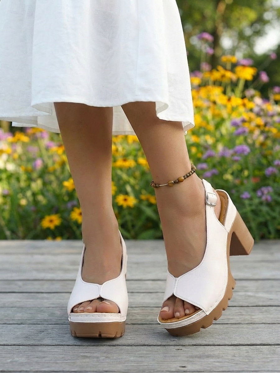 Sandálias femininas brancas peep toe com salto bloco – sandálias confortáveis de verão com tira no calcanhar, ideais para festas, jardim e uso diário. de 2026 por $29.99 –P5