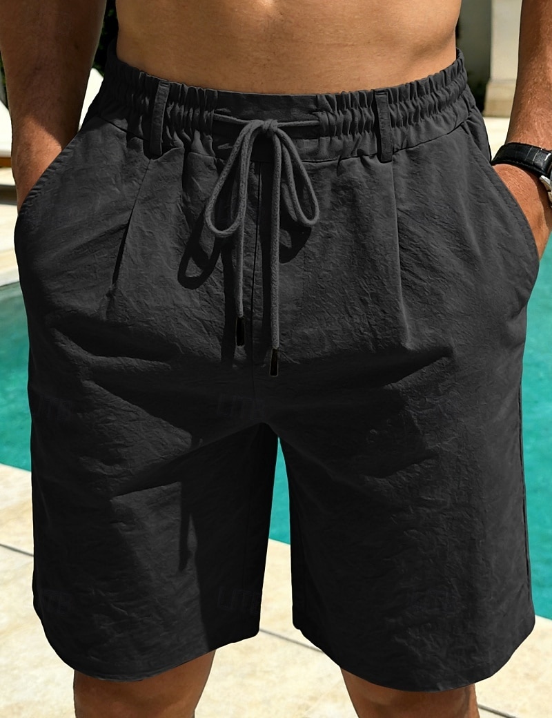 Men's Linen Shorts Summer Shorts Beach Shorts Drawstring Pocket Plain Comfort Breathable Knee Length Daily Outdoor Holiday Vacation Casual Black White Inelastic 2026 - $22.99 –P12