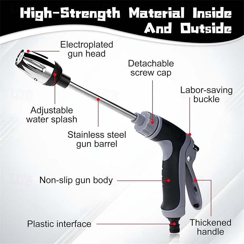 Πιστόλι ψεκασμού νερού υψηλής πίεσης για λάστιχο κήπου, ρυθμιζόμενο ακροφύσιο πλύσης υψηλής πίεσης με συνδέσμους για πλύσιμο αυτοκινήτων, αίθριο, καθαρισμό πεζοδρομίων, ψεκαστήρας βαρέως τύπου για 2026 - $19.99 –P5
