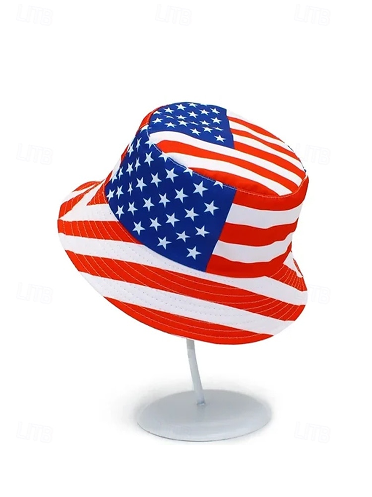 Patriotisk, trykt polyester bøttehatt for kvinner, solhatt med bred brem, til 250-årsjubileum, uavhengighetsdag, fritidsklær og reiseferie 2026 - $11.99 –P5