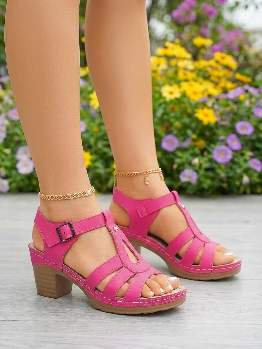 Women's Rose Pink Strappy Block Heel Sandals – Comfortable Casual Summer Shoes for Daily, Travel and Garden Wear 2026 - $29.99 –P6