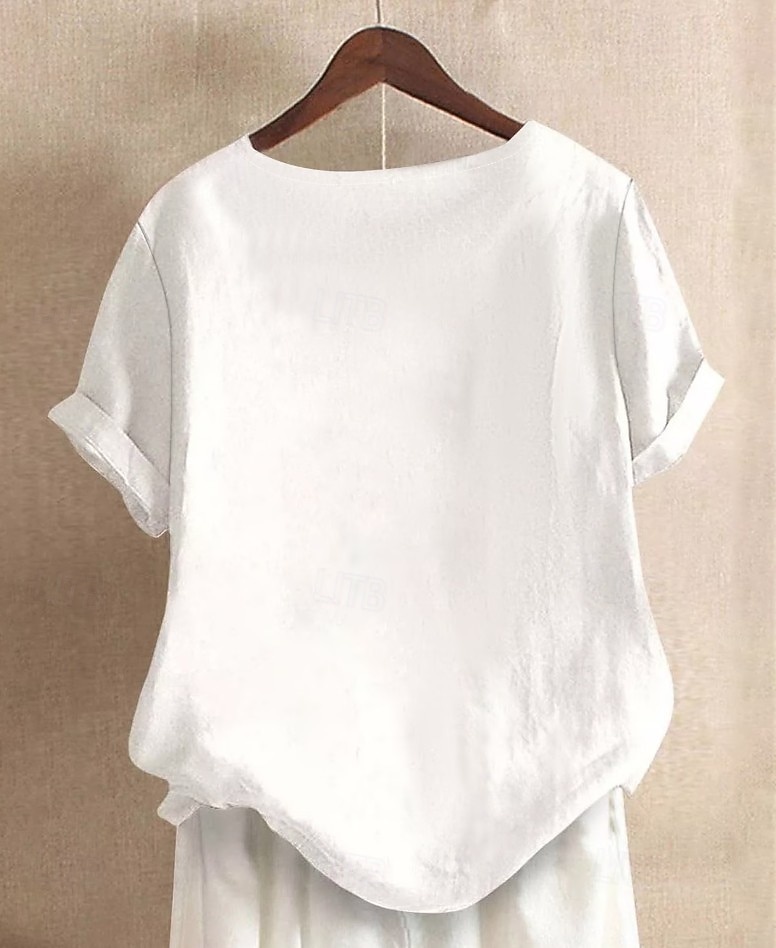 Damen Hemd Bluse Kunstbaumwollleinen Druck Blumen Tiermotiv Vintage Stilvoll Lässig Ärmellos Kurzarm Rundhalsausschnitt Lange Oberteile Täglich Weiß Sommer Frühling 2026 - $25.99 –P3