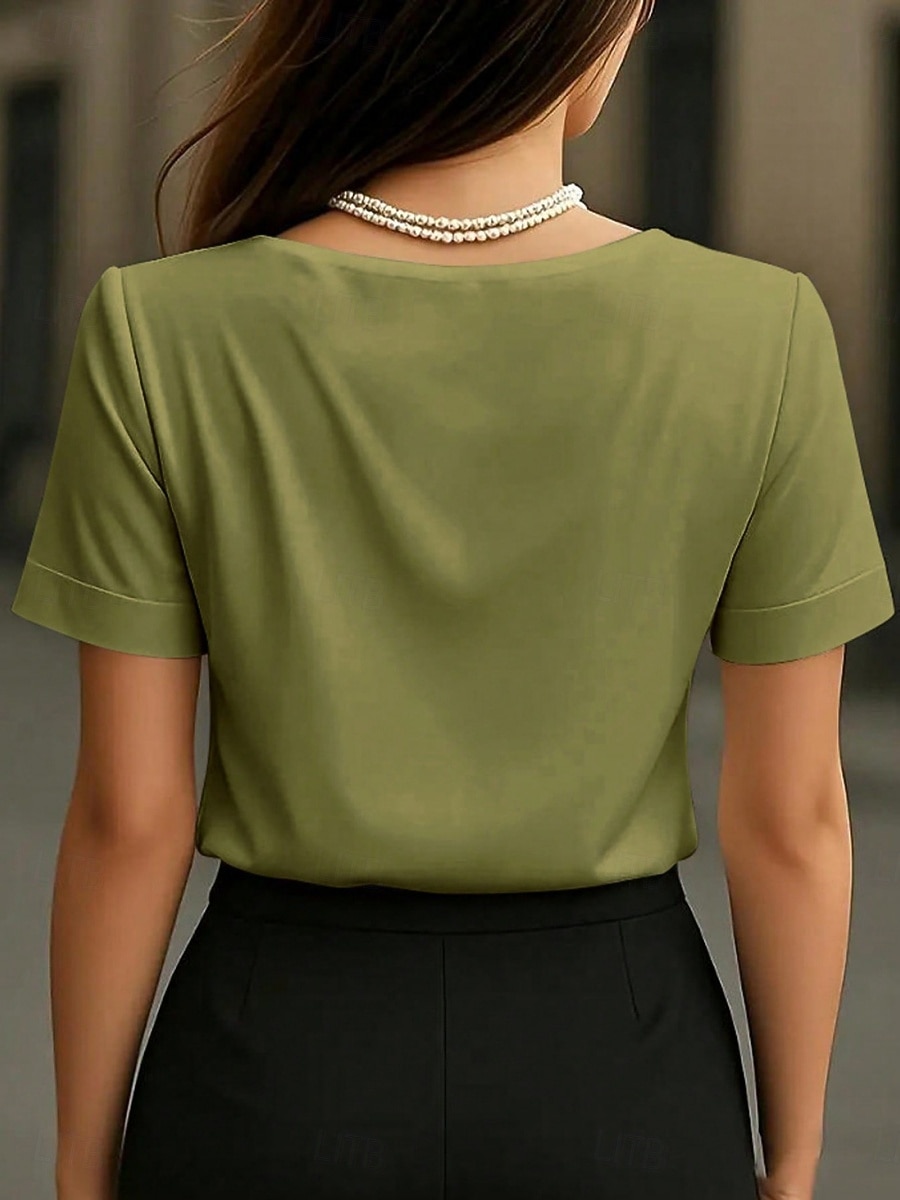 Γυναικεία Μπλούζα Συμπαγές Χρώμα Κομψό Στυλάτο Βασικό Κοντομάνικο Λαιμόκοψη V Κανονικά μπλουζάκια Καθημερινά Μαύρο Λευκό Κρασί Φούξια Πράσινο του τριφυλλιού Καλοκαίρι Άνοιξη 2026 - $21.99 –P8