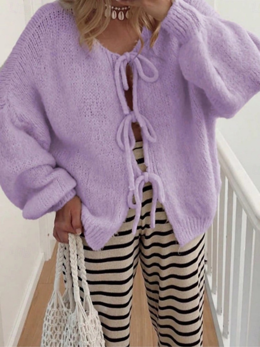 Γυναικεία Πουλόβερ Ζακέτα Μοντέρνα Κομψό στυλ street Καθημερινό Μονόχρωμες Κοτλέ Λαιμόκοψη V Με Κορδόνια Πλεκτό Μακρυμάνικο Κανονικά μπλουζάκια Πλέκω Καθημερινά ΕΞΩΤΕΡΙΚΟΥ ΧΩΡΟΥ Σαββατοκύριακο 2026 - $31.99 –P4