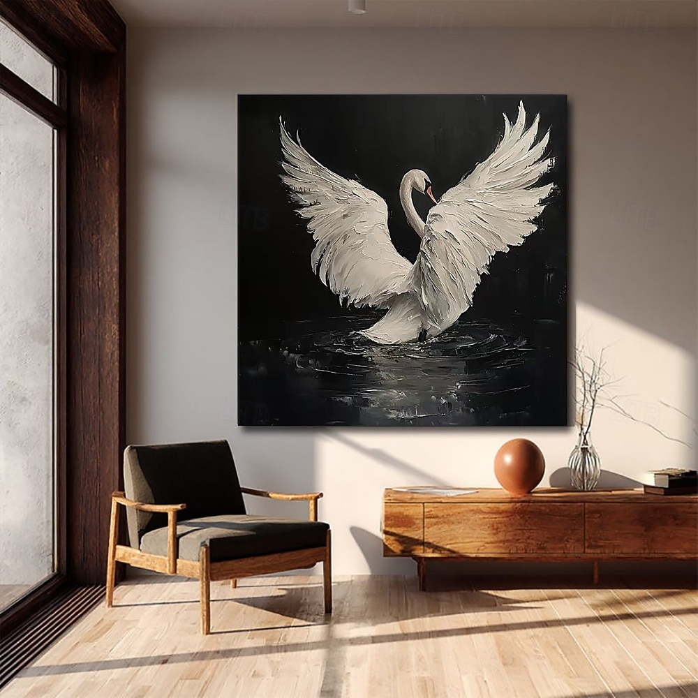 Handmade Oil Painting Canvas Wall Art Decoration Modern Retro Animals White Swan for Home Decor Rolled Frameless Unstretched Painting/Stretched Frame Hanging Painting 2026 - $55.99 –P3