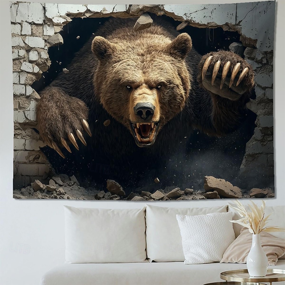 3D Realistic Grizzly Bear Wall Tapestry Fierce Wild Animal Breaking Through Wall Art Hanging Man Cave Decor Boys Room Game Room Backdrop Gift for Men 2026 - $20.99 –P2