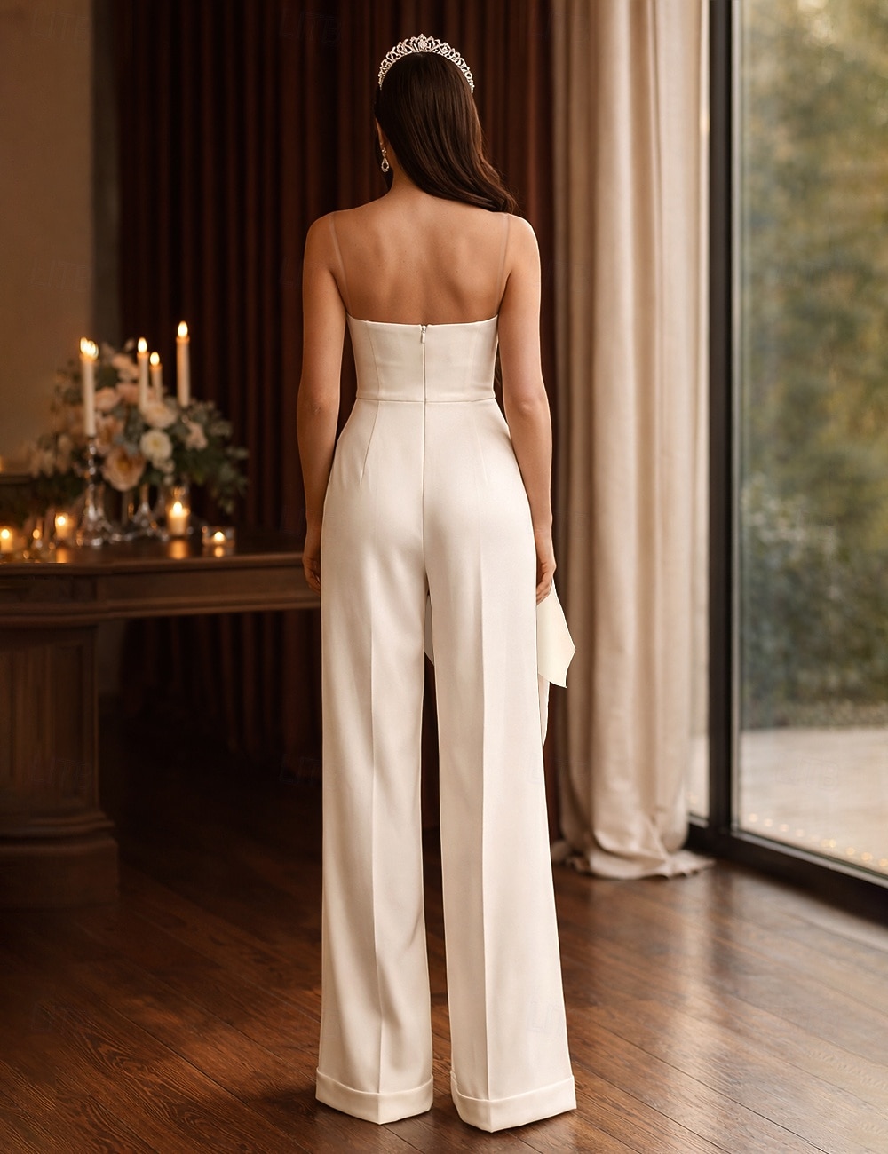 Bryllupsdusj Bryllup Kjoler Jumpsuits Kjærlighets Uten Ermer Gulv Lengde Satin Bryllupskjoler Med Sløyfe(r) Volanger 2026 - $183.99 –P2