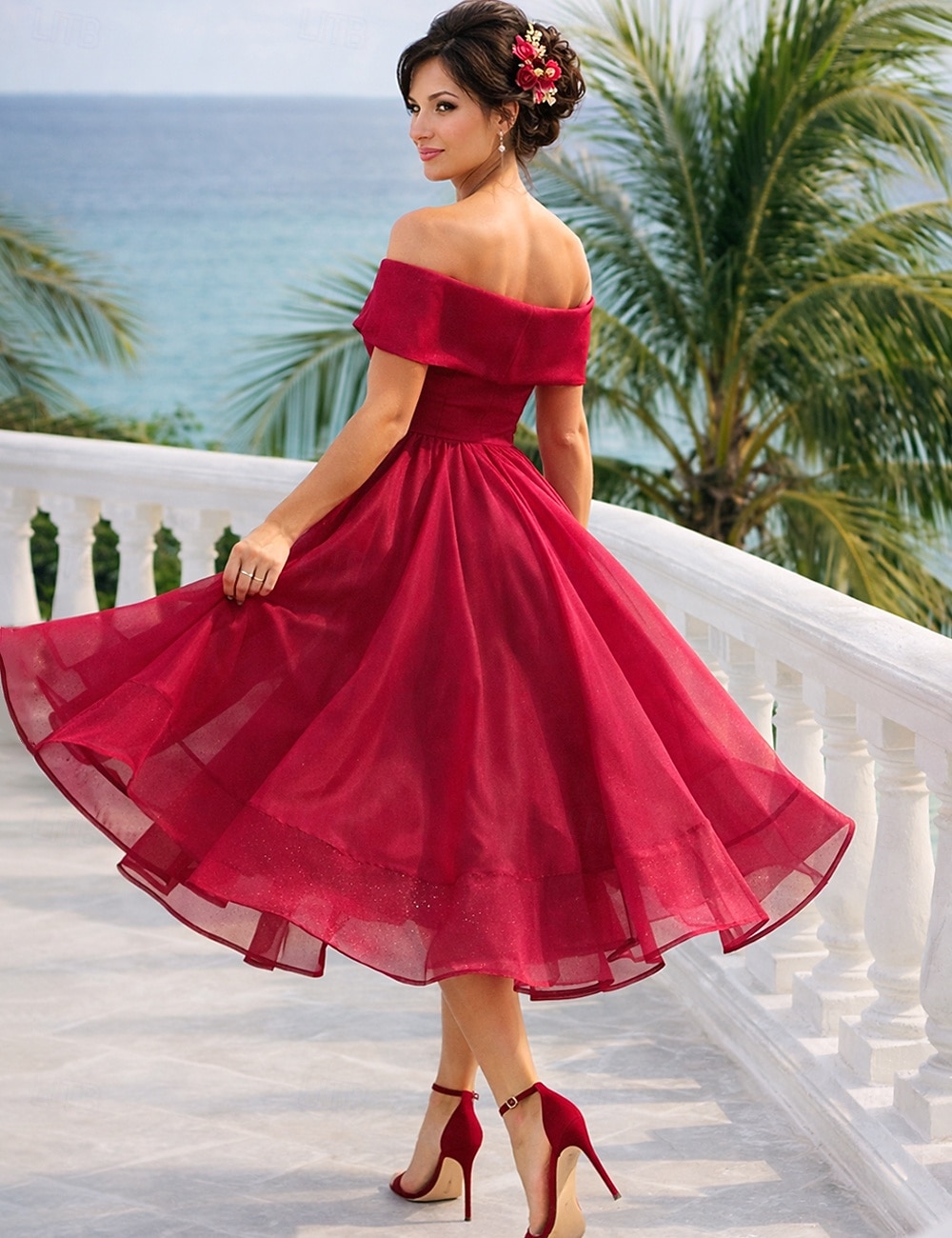 Linea ad A Lunghezza Tè Abiti da Cocktail Abiti da festa Vintage Anni 1950 Senza Maniche Senza Spalle Ospite di nozze Tulle con Pieghe del 2026 a $142.99 –P2