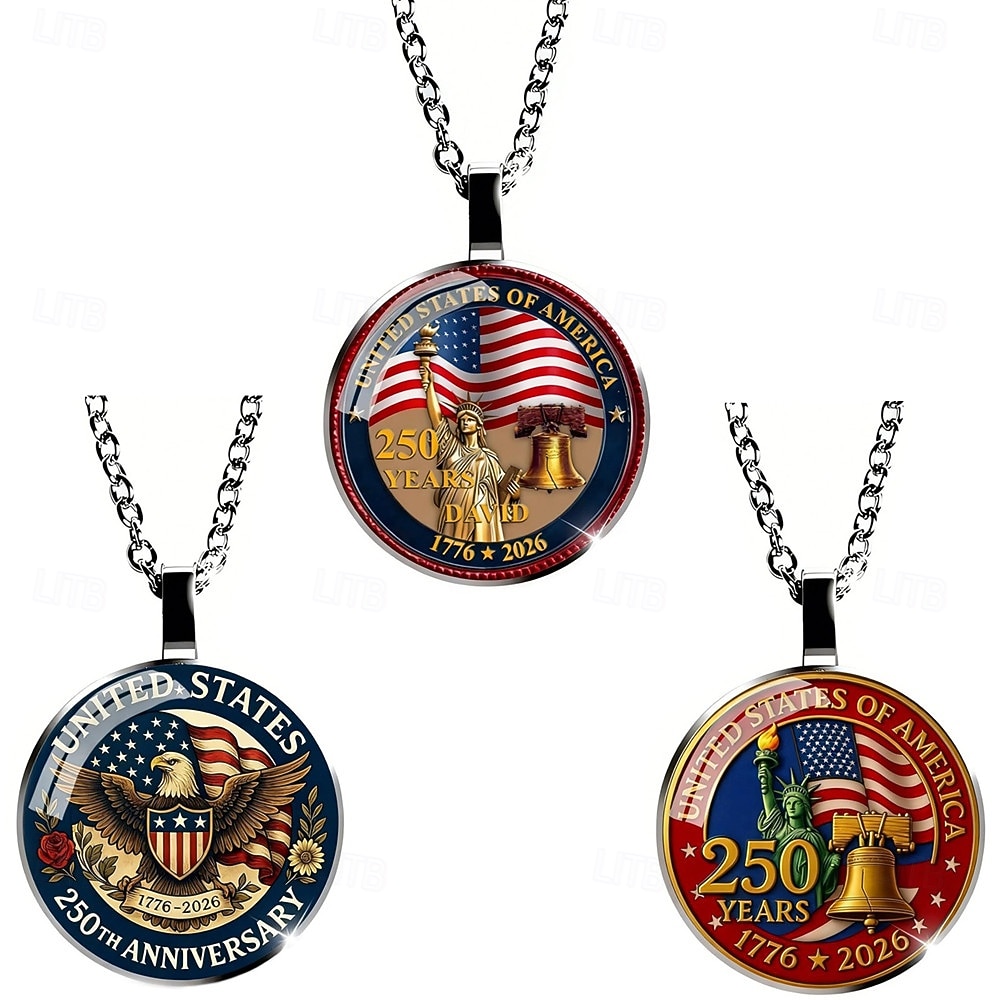 Σετ κολιέ 3 τεμαχίων για την 250ή επέτειο των ΗΠΑ – μενταγιόν 2d με αετό και αμερικανική σημαία, πατριωτικό αναμνηστικό κόσμημα, συλλεκτικό 1776-2026, ημέρα ανεξαρτησίας, 4η Ιουλίου, δώρο υπερηφάνειας για τις ΗΠΑ 2026 - $9.99 –P1