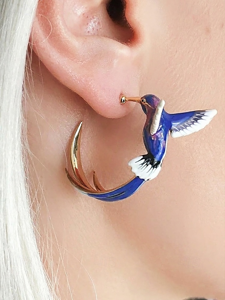 naisten kolibri-korvakorut, metalliseosmateriaali, boho-tyyli, värikäs emalikuvio, kevyet ja ainutlaatuiset, täydelliset lomalle, matkoille ja rentoon arkikäyttöön 2026 - $7.99 –P2