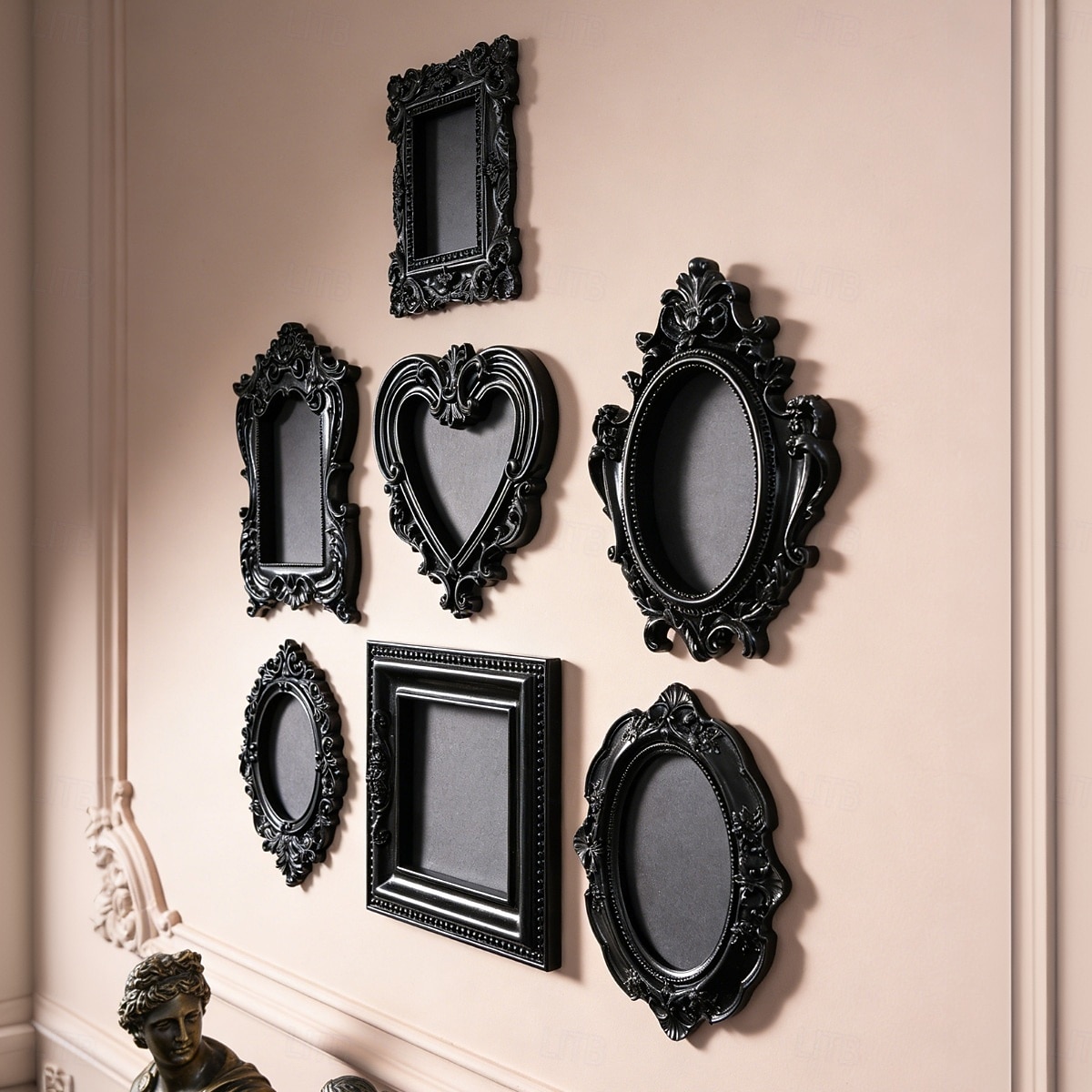 Vintage Black Resin Decorative Frame, Handmade Hand-Painted Ornate Wall Hanging Frame for DIY Wall Decor, Photo Display Frame, Home Wall Decoration Prop for Parties, Festivals 2026 - $21.99 –P1
