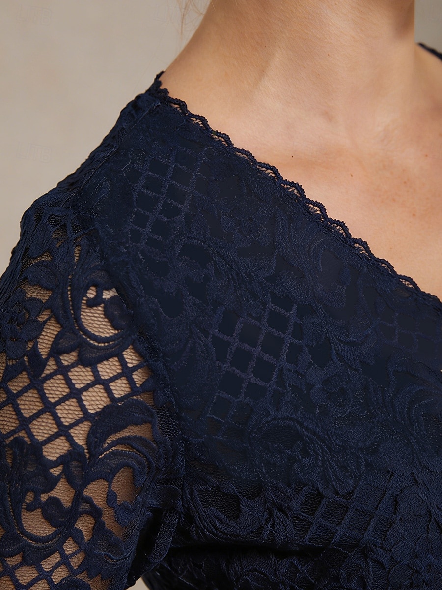 Dame Blondeskjorte Bluse Blonde Helfarge Elegant Stilfull 3/4 ermer V-hals Vanlige topper Daglig Arbeid Navyblå Sommer Vår Høst 2026 - $49.99 –P3