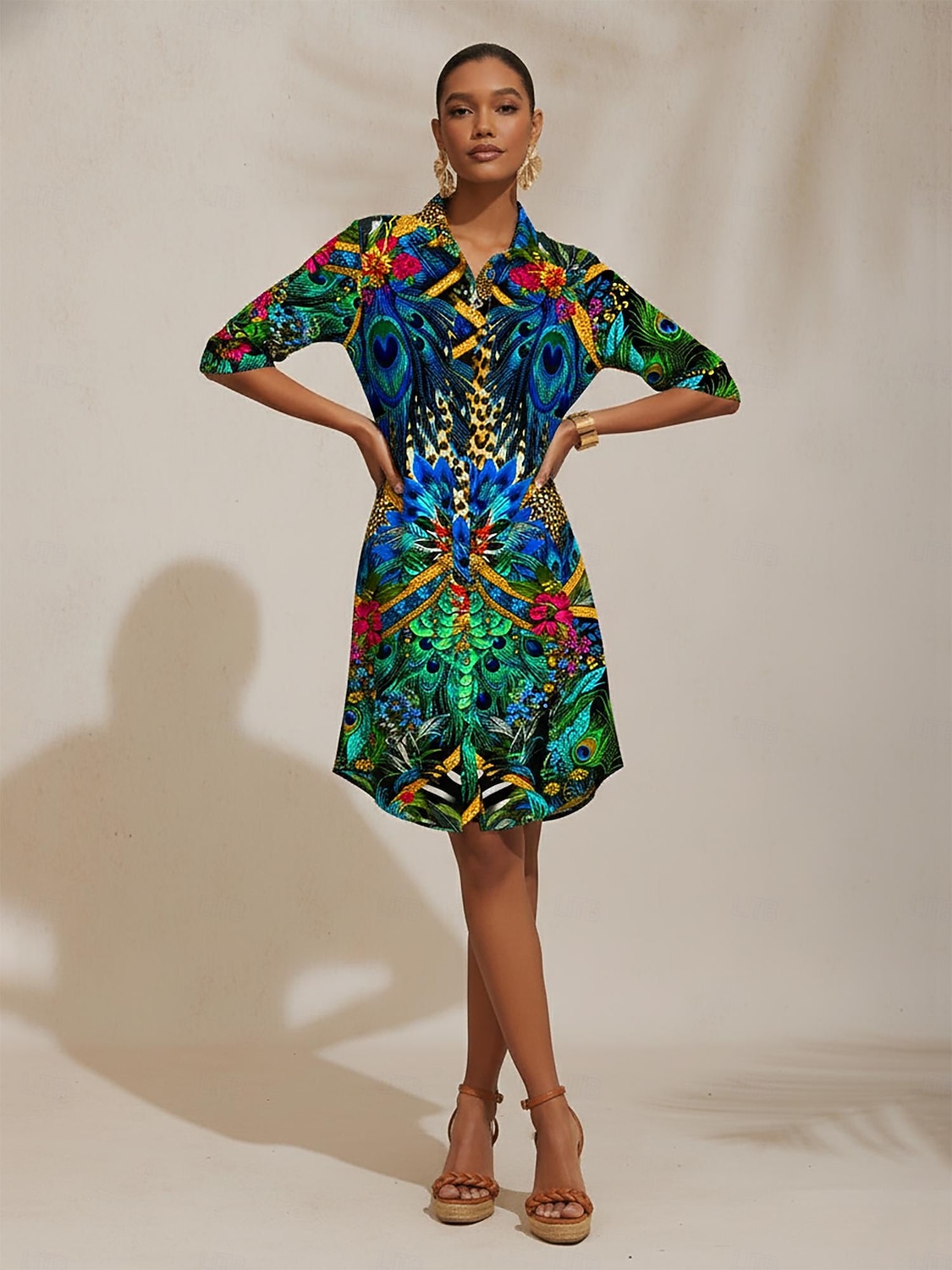 Dschungel-Party-Hemdkleid aus seidigem Satin 2026 - $91.99 –P3