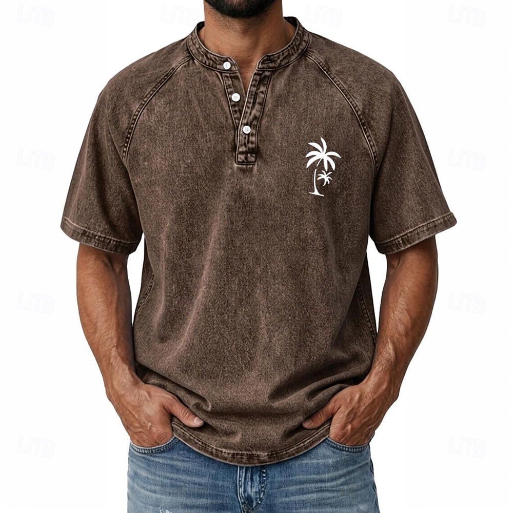 Herr Kokosnötsträd T-shirt Deminskjorta Tvätta skjorta i 100 % bomull Kortärmad Vintage Streetwear Ledigt Ledigt Hem Gata Höst vinter Sommar Vår Svart Rosa ljusgrön Grå Ljusblå Hög krage Henley 2026 - $31.99 –P9