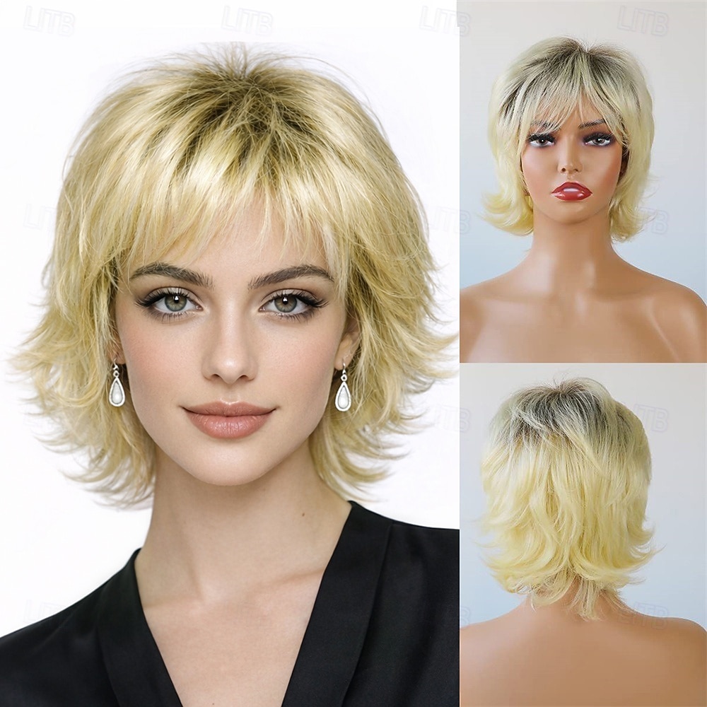 szykowna krótka peruka dla kobiet - elegancki bob ze srebrnymi warstwami 2026 - $32.99 –P7