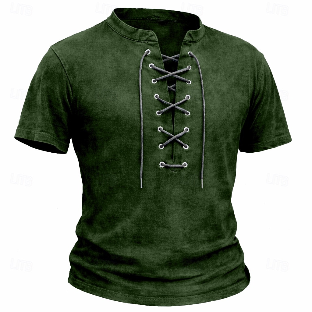 Homens Camisa Henley Camisa 100% algodão com lavagem ácida Manga Curta Tecido Vintage Retro Vintage Casual Estilo vintage Angustiado Henley Casual Primavera Verão Verão Primavera Cinzento Verde de 2026 por $30.99 –P4