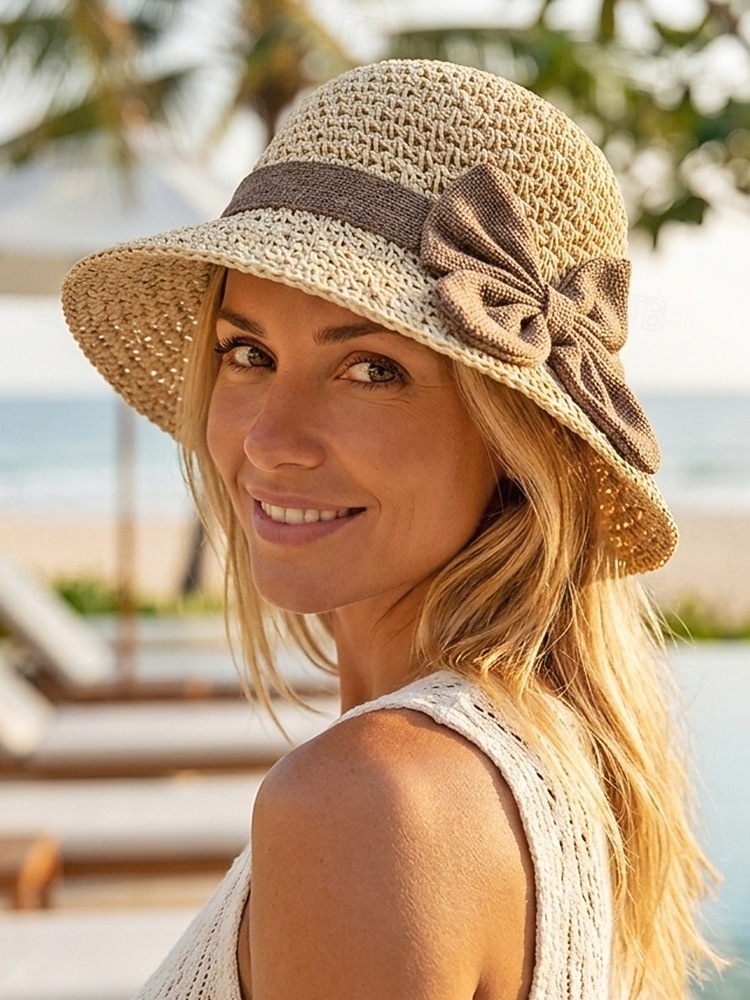 Naisten boheemi olkihattu rusetilla – useita värejä, kokoontaitettava helppoa kantamista varten, täydellinen arkeen ja rantalomalle 2026 - $11.99 –P1