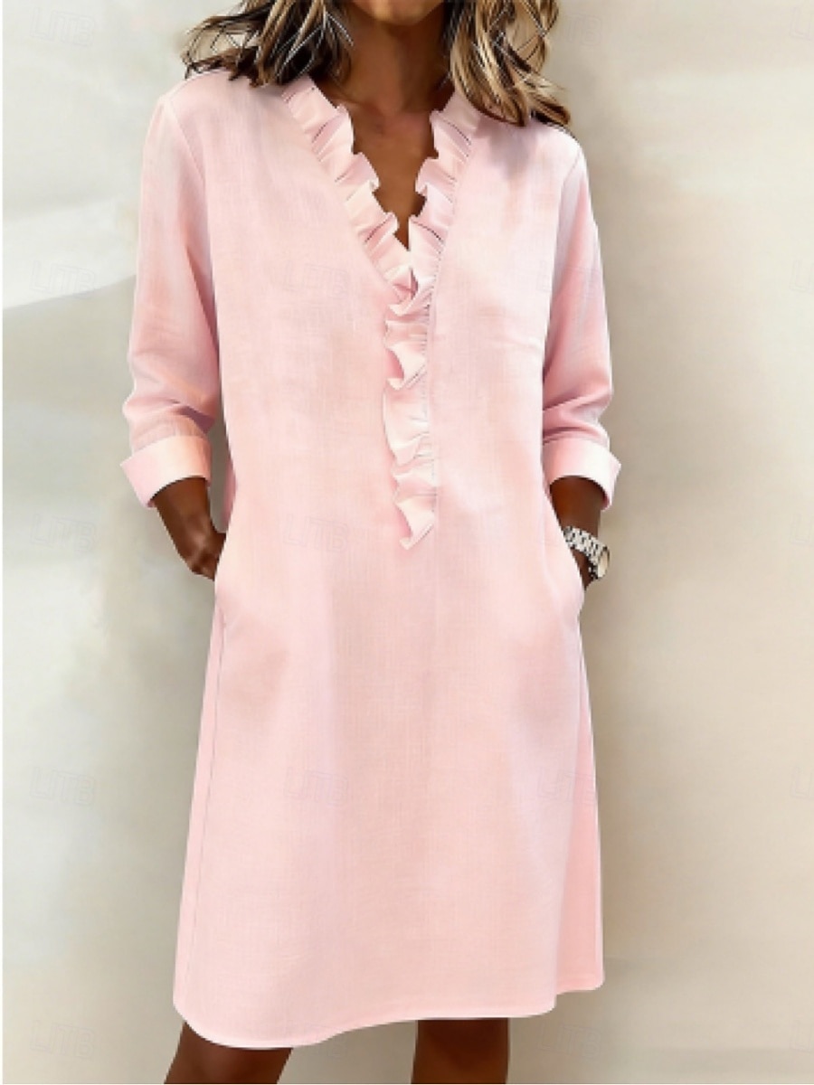 Γυναικεία Μίντι φόρεμα Λινό από ψεύτικο βαμβάκι Φόρεμα ριχτό Καθημερινό Καθημερινά Χαλαρή Εφαρμογή Σκέτο Μακρυμάνικο Λαιμόκοψη V Βαθυγάλαζο Ανθισμένο Ροζ Ρουμπίνι Καλοκαίρι Άνοιξη Φθινόπωρο 2026 - $43.99 –P1