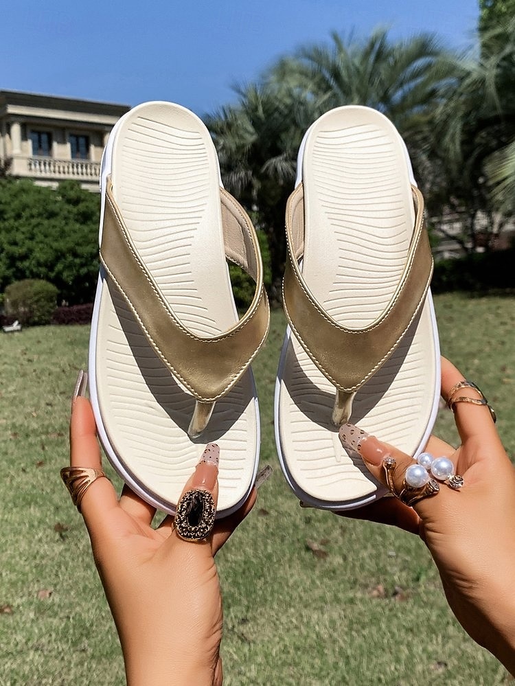 Tongs dorées pour femmes - sandales de marche orthopédiques confortables avec semelle sport rembourrée, idéales pour les vacances à la plage et les voyages d'été. &confort balnéaire toute la journée de 2026 ? $26.99 –P3