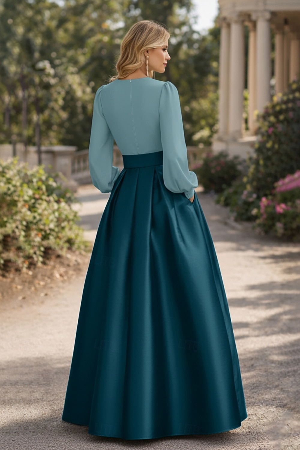 A-Line Floor Length Evening Gown High Split Mother Of The Bride Long Sleeve V Neck Formal Wedding Guest Belt / Sash Satin with Pleats Slit 2026 - $172.99 –P7