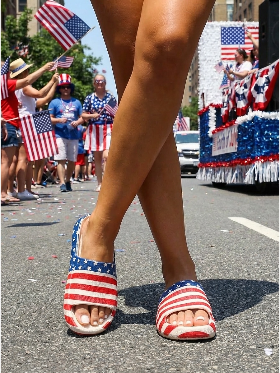 Damtofflor med 250-årsjubileum i USA - patriotiska tofflor med stjärnor och ränder i molnet för självständighetsdagen 2026, sommarsemestrar och utomhuspoolfester 2026 - $24.99 –P3