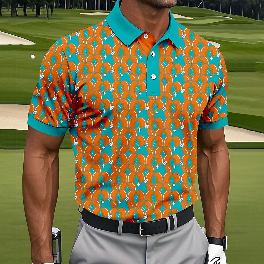 Męskie Geometryczny Golf Koszulki sportowe polo Krótki rękaw Koszulki polo Koszule z kołnierzykiem Codzienny Athleisure Guziki Lato Niebieski Fioletowy Pomarańczowy 2026 - $22.99 –P2