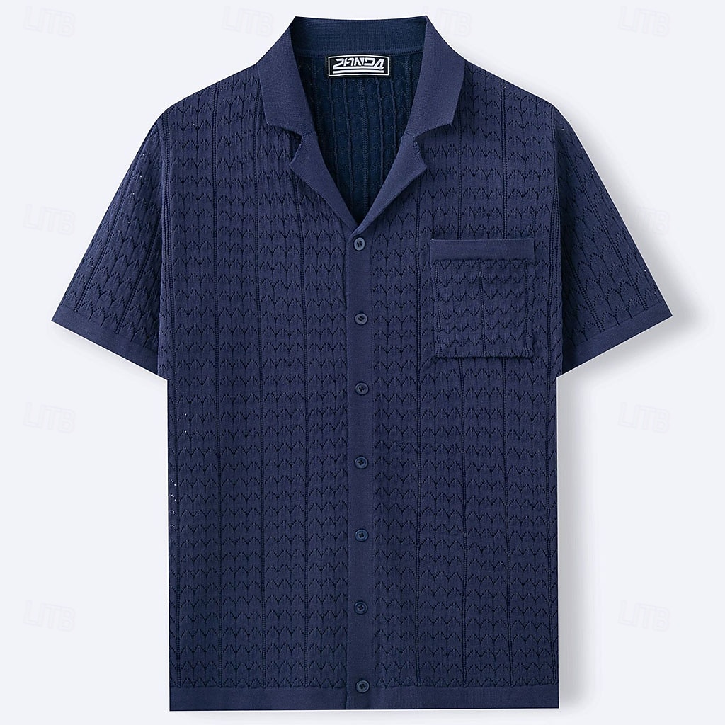 Homens Camisa Social Camisa casual camisa de botão Camisa Jacquard Azul Marinho Escuro Marron Caqui Manga Curta Tecido Colarinho de Camisa Casual Diário Botões Roupa Elegante Moda Casual de 2026 por $31.99 –P6