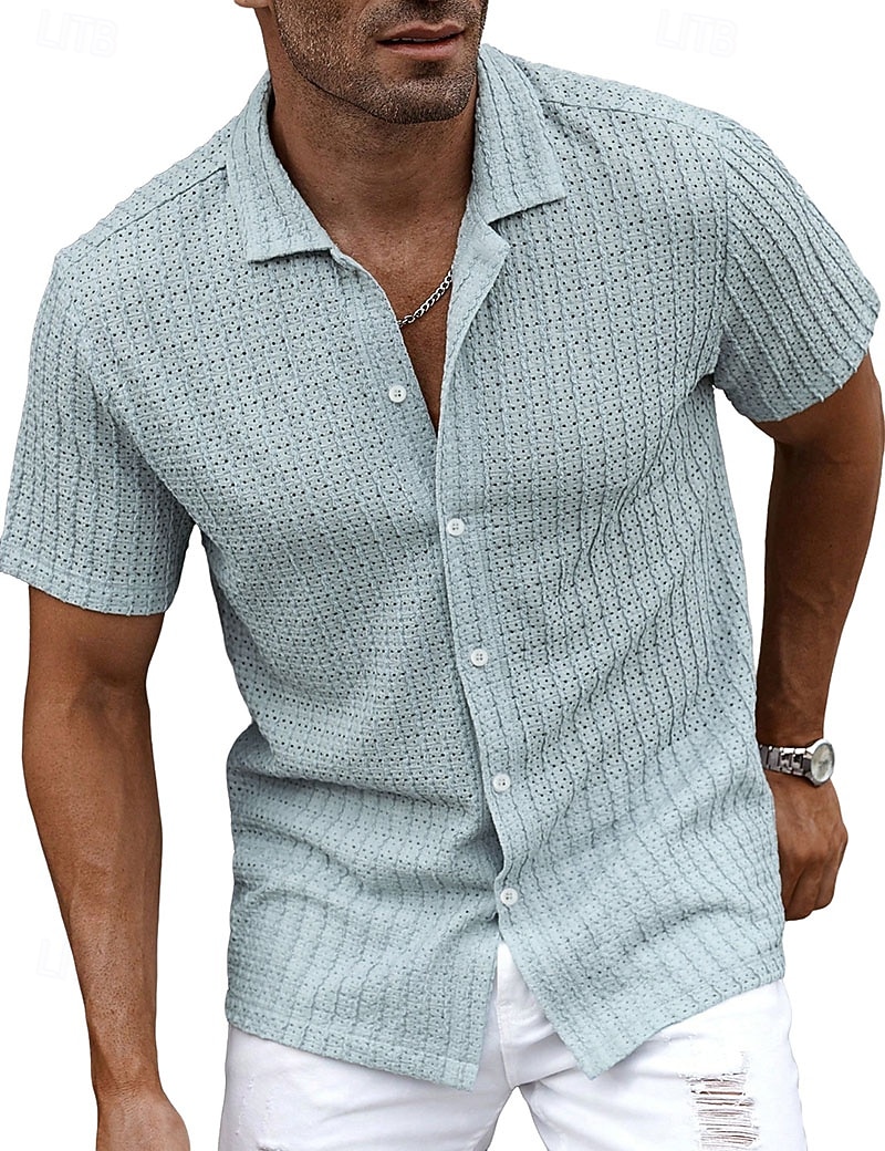 Per uomo Camicia Camicia casual Camicia Jacquard Nero Bianco Kaki Azzurro Manica Corta Semplice Colletto a Camicia Casuale Quotidiano Traforato Abbigliamento Poliestere Elegante Moda Casual del 2026 a $22.99 –P1
